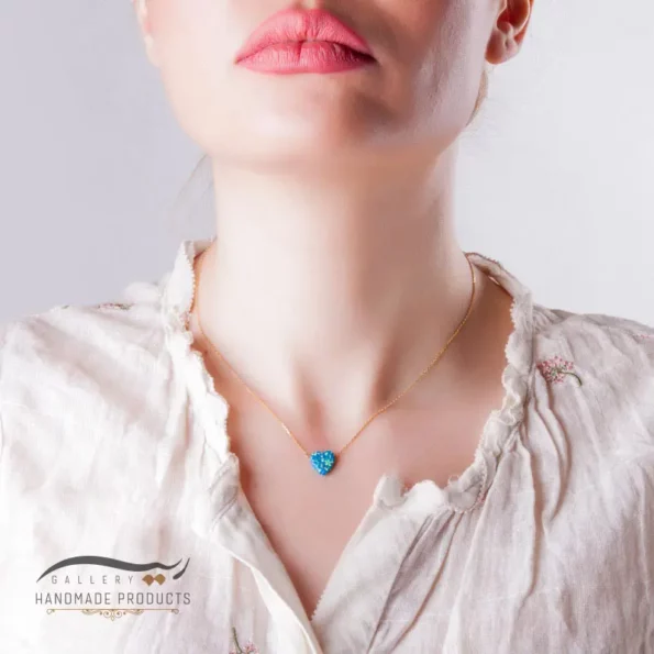 گردنبند اوپال قلب سبزآبی