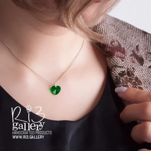 گردنبند نقره زنانه سواروسکی قلب سبز
