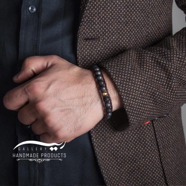 جدیدترین مدل دستبند چرم مردانه گوی طلایی