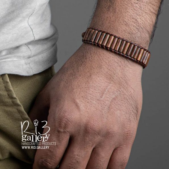 دستبند شگفت انگیز مردانه چرمی چوب