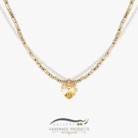 گردنبند طلا زنانه گلدن هارت (ساخته شده از قلب طرح سواروسکی، طلا و منجوق)