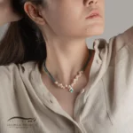 گردنبند طلا زنانه نیلا (ساخته شده از شل، منجوق جاسپر فیروزه ای، طلا)