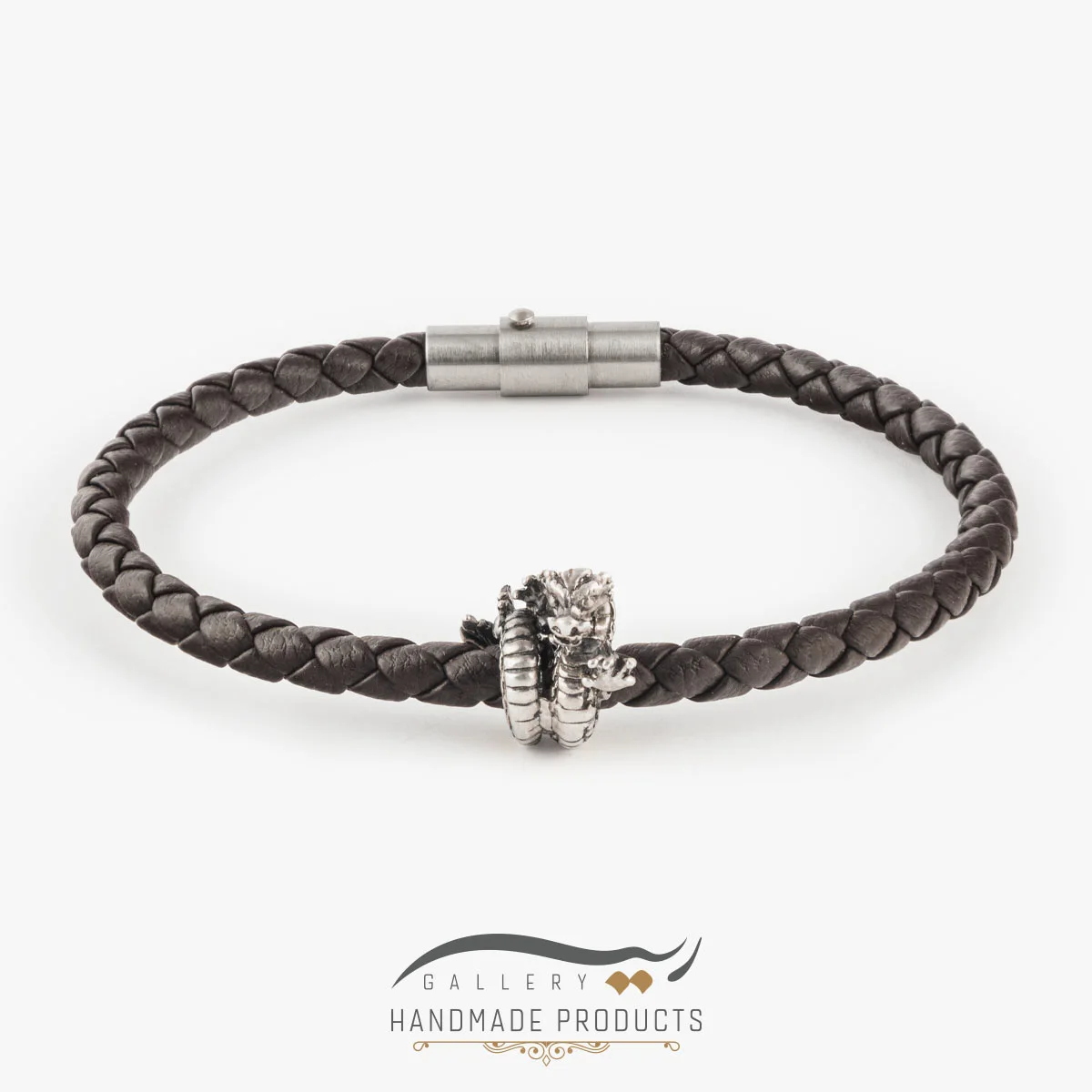 01-Ri3-1572-Silver دستبند نقره مردانه چرمی اژدها