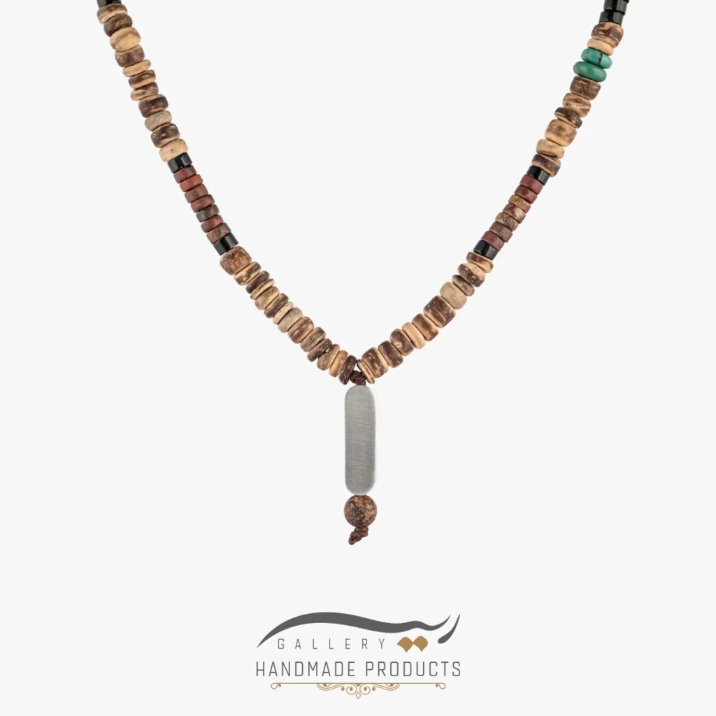 گردنبند نقره مردانه موریس (ساخته شده از نقره، جید، چوب آبنوس، اونیکس،جاسپر،فیروزه)