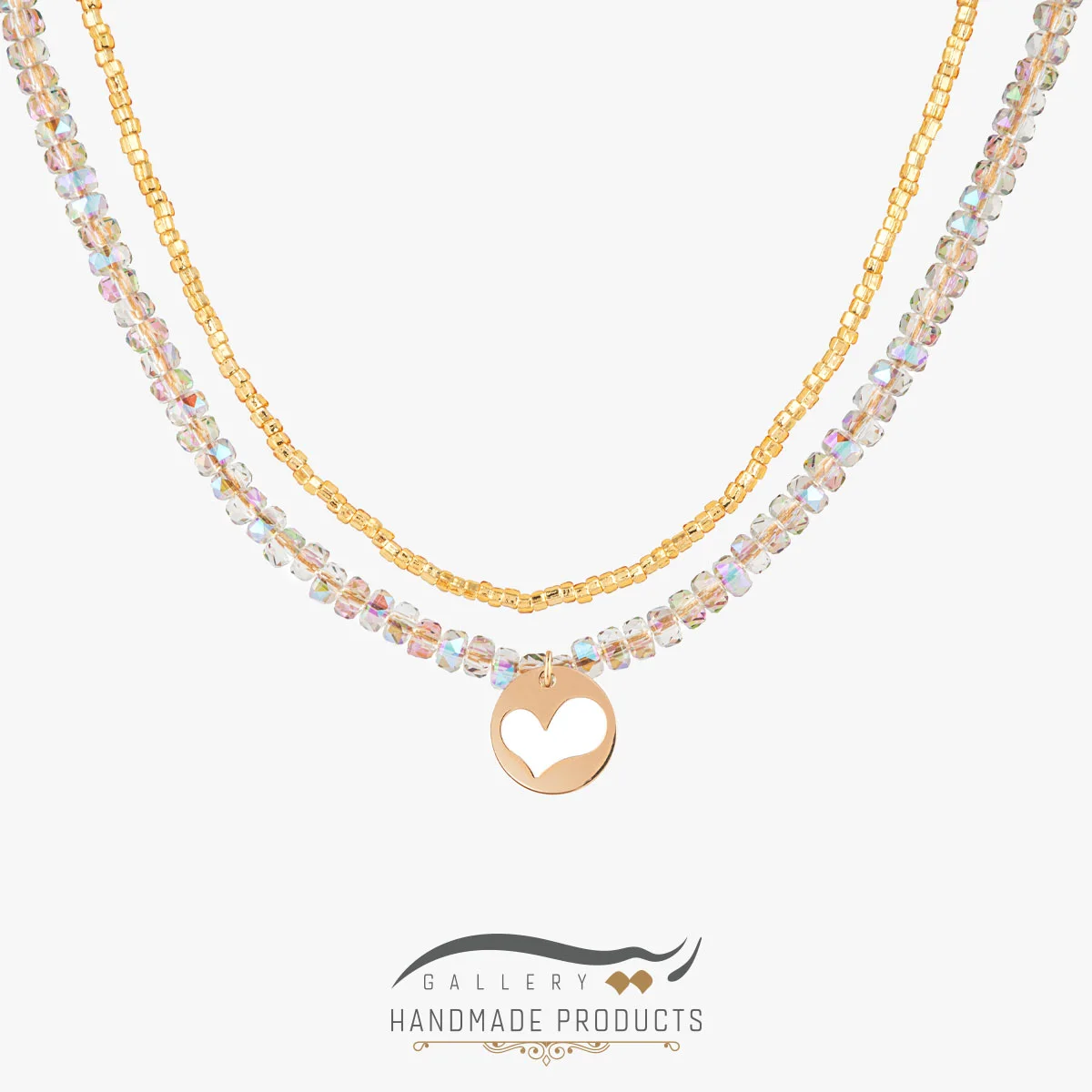 01-Ri3-5463-Gold گردنبند طلا زنانه شاینورا (ساخته شده از طلا، کریستال، منجوق)