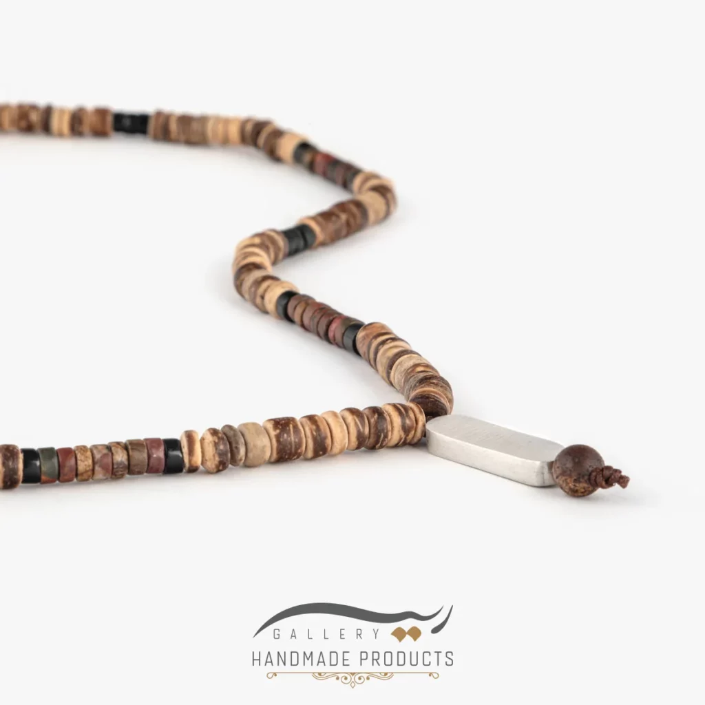 گردنبند نقره مردانه موریس (ساخته شده از نقره، جید، چوب آبنوس، اونیکس،جاسپر،فیروزه)