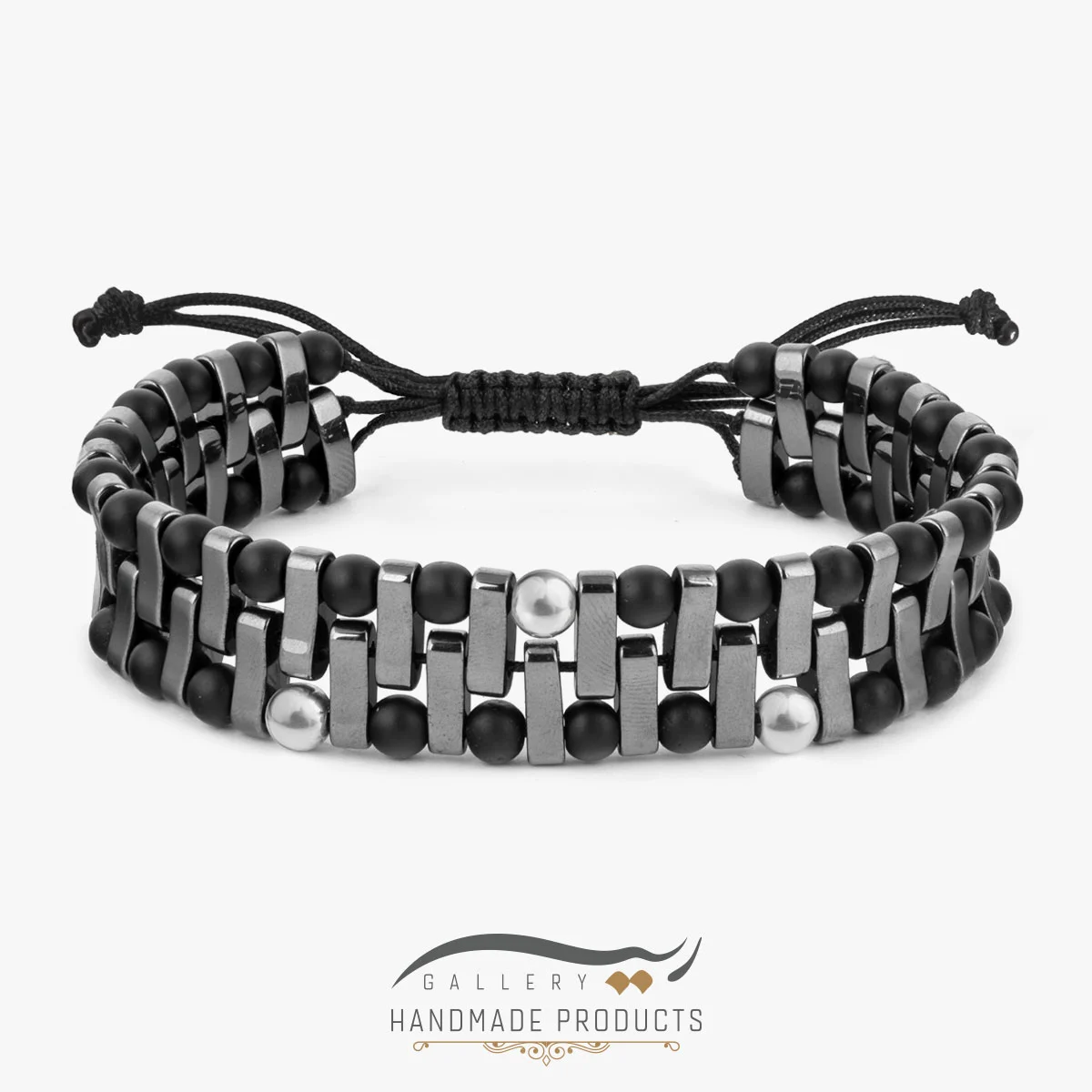 01-Ri3-1583-Silver دستبند نقره مردانه امپریال (ساخته شده از حدید و اونیکس و نقره)