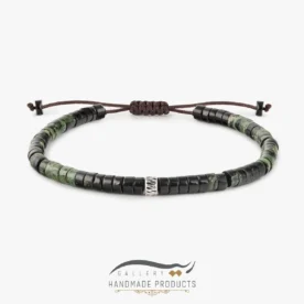 دستبند نقره مردانه میلیتاری (ساخته شده از اونیکس، گارنت سبز و نقره)