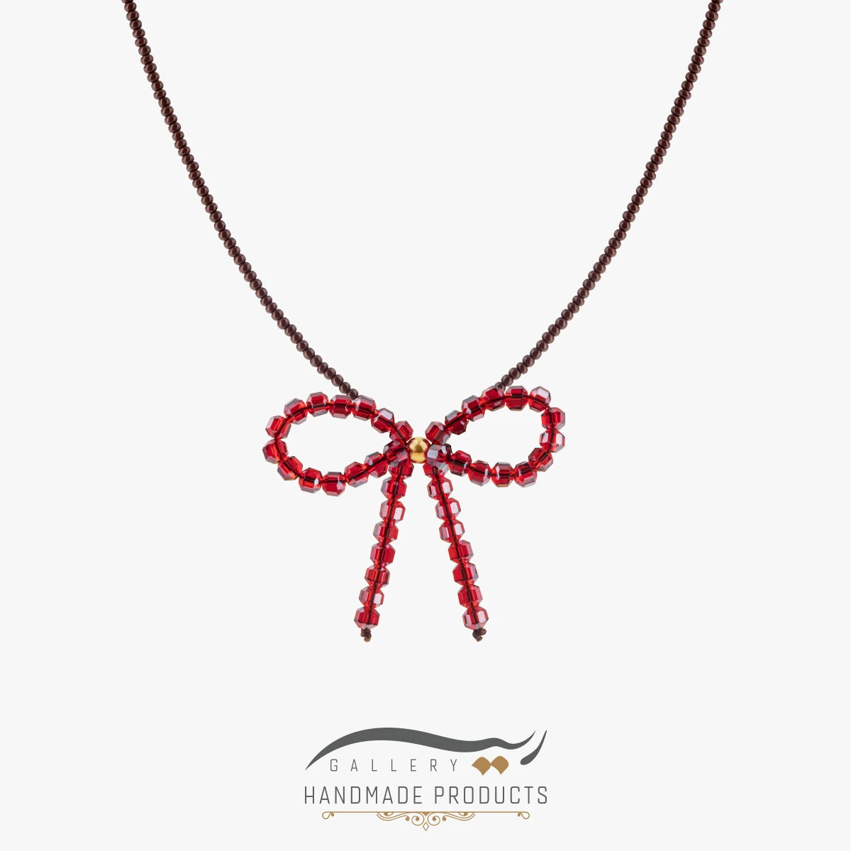 01-Ri3-5483-Gold گردنبند طلا زنانه پاپیون (ساخته شده از کریستال، منجوق و طلا)