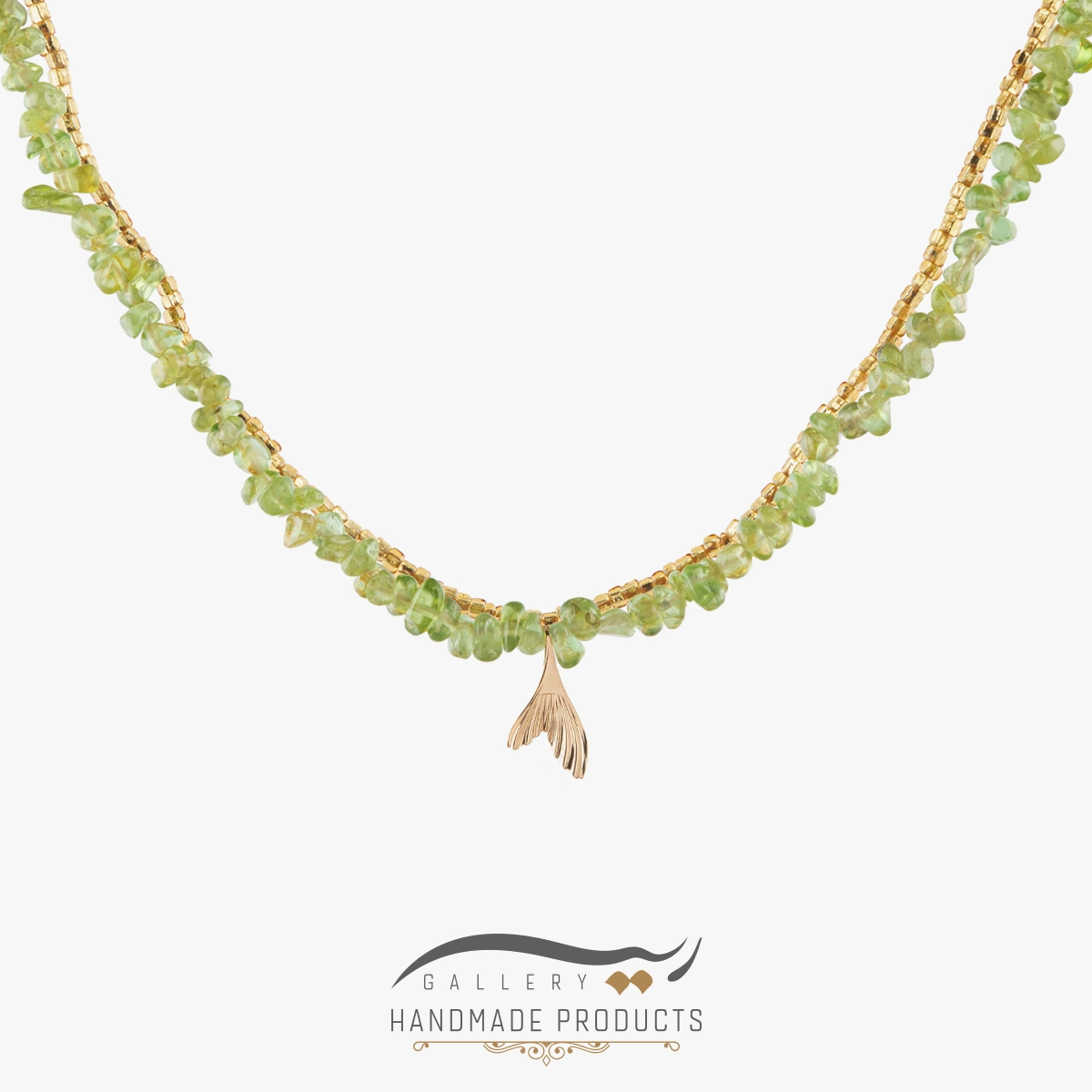 01-Ri3-5496-Gold گردنبند طلا زنانه رومی ( ساخته شده از طلا، زبرجد و منجوق )