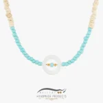 گردنبند طلا زنانه نیلگون (ساخته شده از طلا، صدف، چوب نارگیل و مهره پلاستیکی)